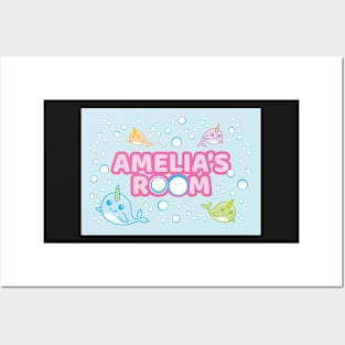 Personalised Narwhal 'Amelia's Room' Sea Unicorn Bedroom Poster Door Sign Posters and Art